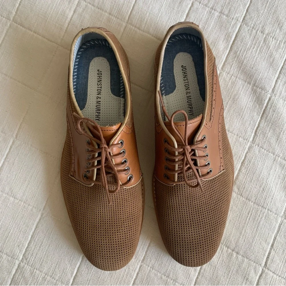 Johnston‎ & Murphy Mens Tan Sheepskin Perforated Oxfords Size 9